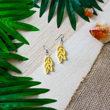 Load image into Gallery viewer, Fall / autumn colors inspired drop earrings in fish hook style in pale yellow color.
