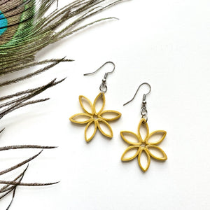 Paper Quilled Earrings in Flower shape in Gold color.