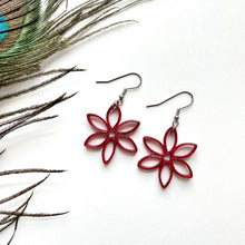 Load image into Gallery viewer, Paper Quilled Earrings in Flower shape in Red color.
