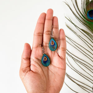 Handmade lightweight paper quilled earrings inspired by Peacock colors.