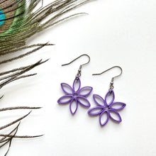 Load image into Gallery viewer, Paper Quilled Earrings in Flower shape in Purple color.
