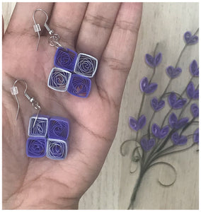 Squares Earrings in Purple & Silver